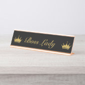 Black and Gold Glitzer Crown Fun Royal Boss Lady Schreibtischnamensplakette (Vorderseite )