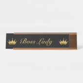 Black and Gold Glitzer Crown Fun Royal Boss Lady Schreibtischnamensplakette (Vorderseite )