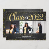 Black and Gold Glitzer Foto Abschluss Einladung (Vorne/Hinten)