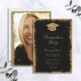 Black and Gold Glitzer Foto Graduation Party Einladung