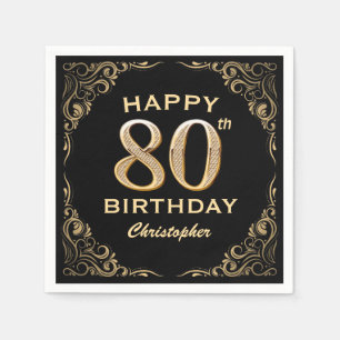 Black and Gold Glitzer Frame der 80. Geburtstagspa Serviette
