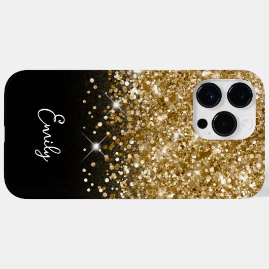 Black and Gold Glitzer Glam Case-Mate iPhone Hülle (Rückseite (Horizontal))