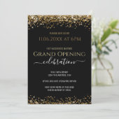 Black and Gold Glitzer Grand Opening Business Einladung (Stehend Vorderseite)
