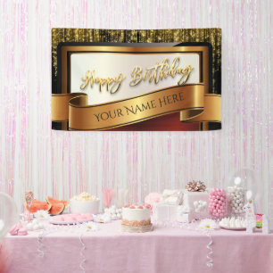 Black and Gold Glitzer Happy Birthday Banner