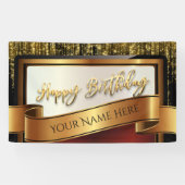 Black and Gold Glitzer Happy Birthday Banner (Horizontal)