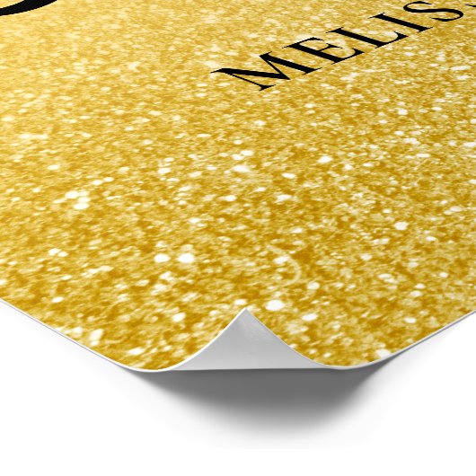 Black and Gold Glitzer Happy Birthday Poster (Ecke)