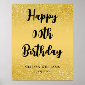 Black and Gold Glitzer Happy Birthday Poster (Vorne)
