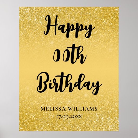 Black and Gold Glitzer Happy Birthday Poster (Vorne)