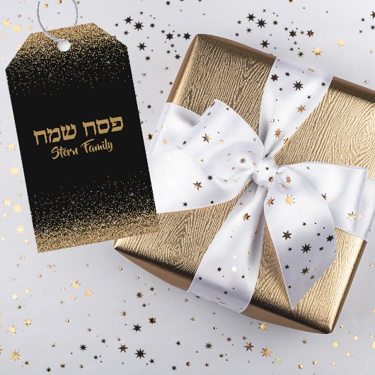 Black and Gold Glitzer Hebrew Happy Passover Geschenkanhänger