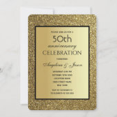 Black and Gold Glitzer Hochzeit 50 Jahre alt Einladung (Vorderseite)