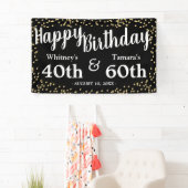 Black and Gold Glitzer Joint Adult Birthday Banner (Insitu)