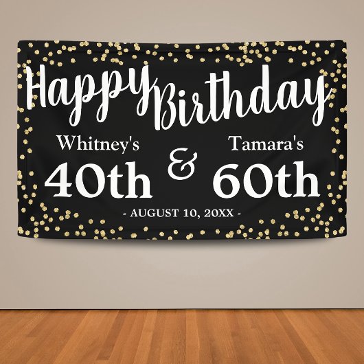 Black and Gold Glitzer Joint Adult Birthday Banner