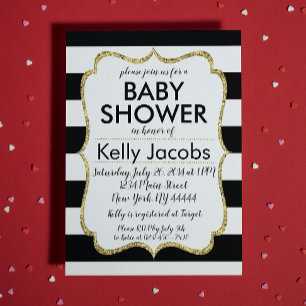 Black and Gold Glitzer Kinderdusche Einladung