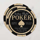 Black and Gold Glitzer Ladys Night Poker Chip Einladung (Vorne/Hinten)