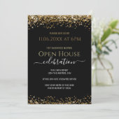 Black and Gold Glitzer Open House Business Einladung (Stehend Vorderseite)