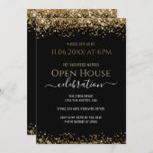 Black and Gold Glitzer Open House Business Einladung (Vorne/Hinten)