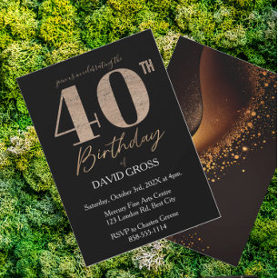 Black and Gold Glitzer Swirl 40. Geburtstag Einladung