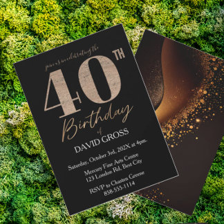 Black and Gold Glitzer Swirl 40. Geburtstag Einladung