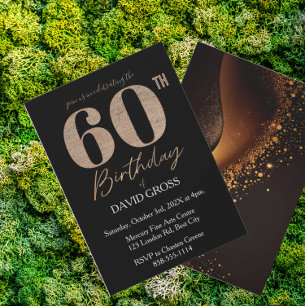 Black and Gold Glitzer Swirl 60. Geburtstag Einladung