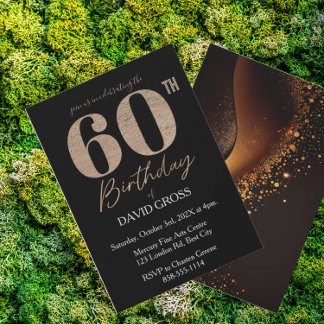 Black and Gold Glitzer Swirl 60. Geburtstag Einladung
