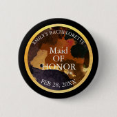 Black and Gold Glitzer Trauzeugin Bachelor Button (Vorderseite)