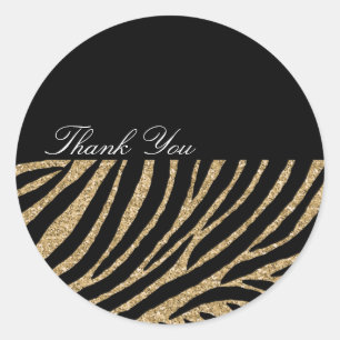 Black and Gold Glitzer Zebra Print Danke Runder Aufkleber
