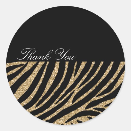 Black and Gold Glitzer Zebra Print Danke Runder Aufkleber (Vorderseite)