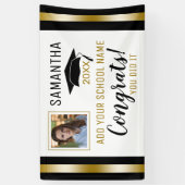 Black and Gold Glückwunsch Graduate Foto Abschluss Banner (Vertikal)