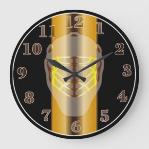 Black and Gold Goalie Mask Hockey Wall Clock Große Wanduhr