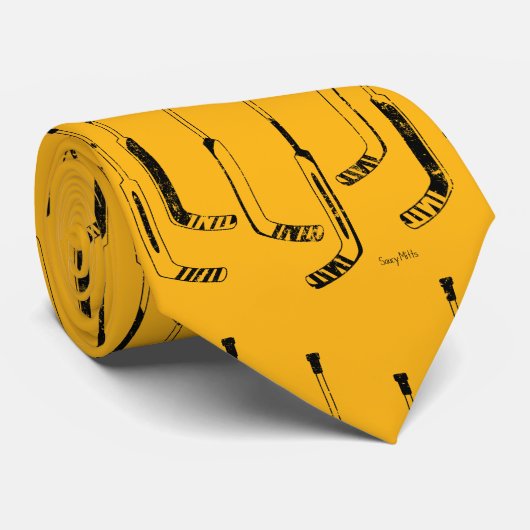 Black and Gold Goalie Sticks Hockey Krawatte (Gerollt)