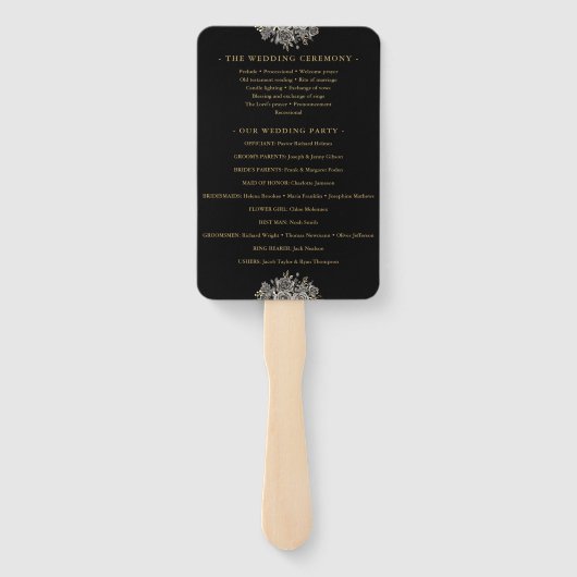 Black and Gold Gothic Floral Wedding Program Fächer (Rückseite)