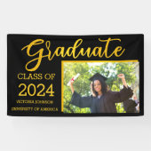 Black and Gold Graduate Class of 2024 Custom Foto Banner (Horizontal)