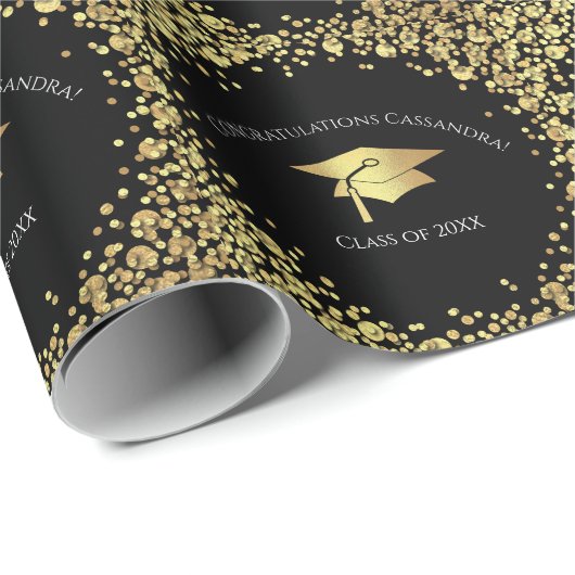 Black and Gold Graduation Geschenkpapier (Rolleneckpunkt)