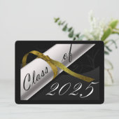 Black and Gold Graduation Party Einladung (Stehend Vorderseite)