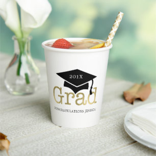 Black and Gold Graduation Party Paper Cup Pappbecher