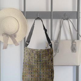 Black and Gold Greek Key Pattern   Tragetaschen Mit Langen Trägern