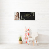 Black and Gold Greenery Abschluss Foto Glückwünsch Banner (Insitu)