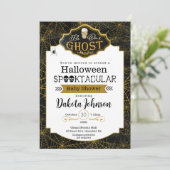 Black and Gold Halloween Baby Showeinladung Karte (Stehend Vorderseite)