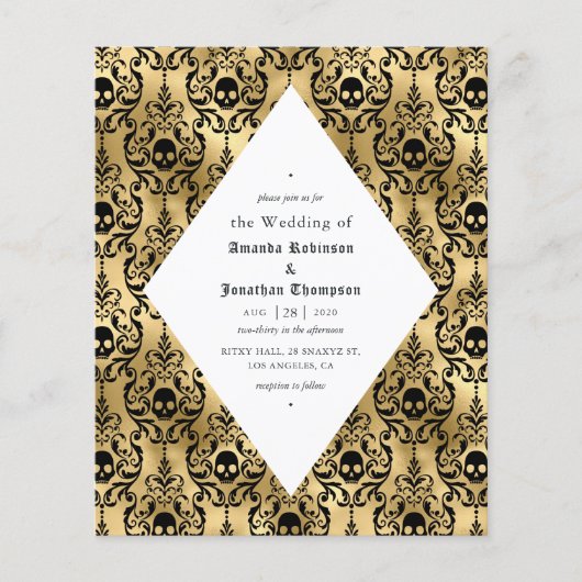 Black and Gold Halloween Gotische Hochzeit Flyer (Vorne)
