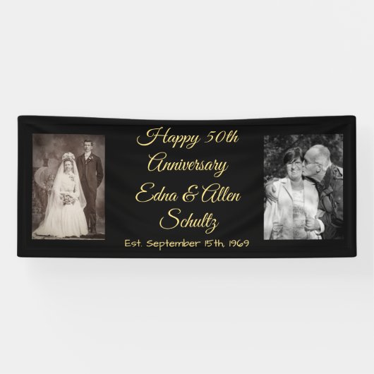Black and Gold Happy 50th Anniversary Banner (Horizontal)