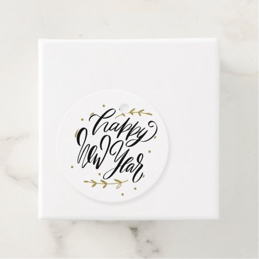 Black and Gold Happy New Year Calligraphy Wreath Geschenkanhänger (Beispiel)