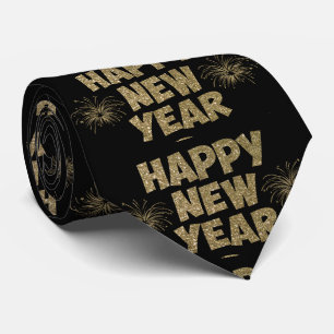 Black and Gold Happy New Year Mens Tie Krawatte