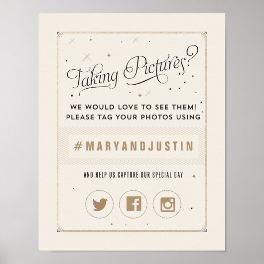 Black and Gold Hashtag Wedding Poster (Vorne)