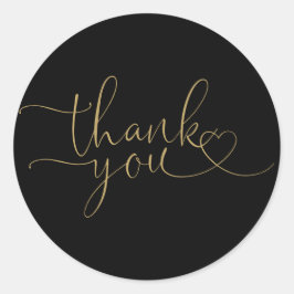 Black and Gold Heart Script Vielen Dank Runder Aufkleber