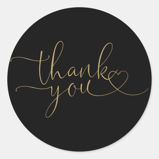 Black and Gold Heart Script Vielen Dank Runder Aufkleber (Vorderseite)