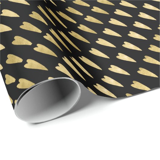 Black and Gold Hearts Geschenkpapier (Rolleneckpunkt)
