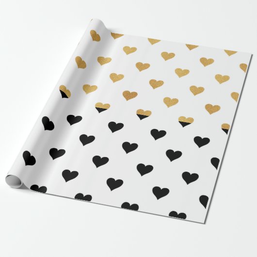 Black and Gold Hearts Geschenkpapier (Ungerollt)