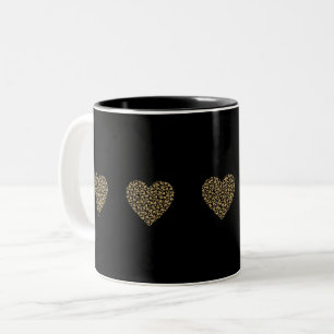 Black and Gold Hearts Valentine Zweifarbige Tasse