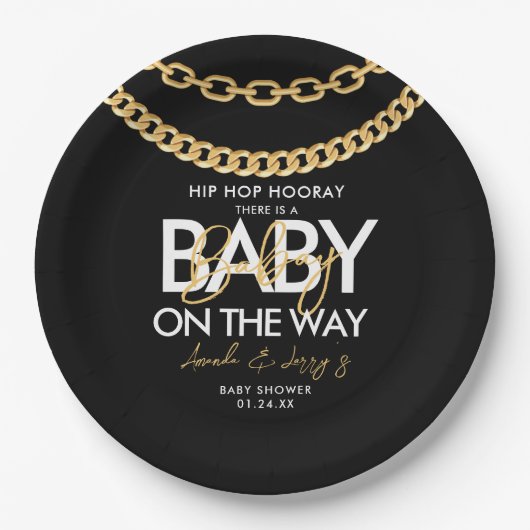 Black and Gold Hip Hop Baby Dusche Pappteller (Vorderseite)