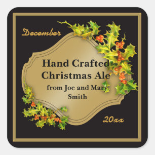 Black and Gold Holiday Beer Brewing Labels Quadratischer Aufkleber